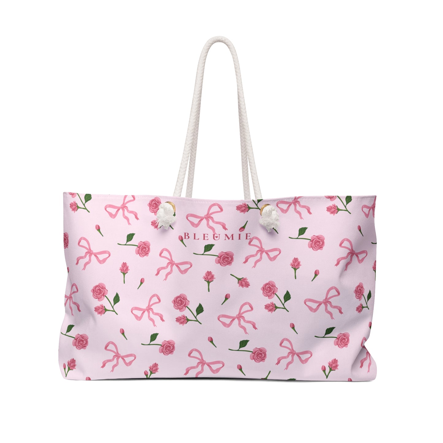 BLEUMIE Pink Bows & Roses Weekender Tote Bag 24" × 13"