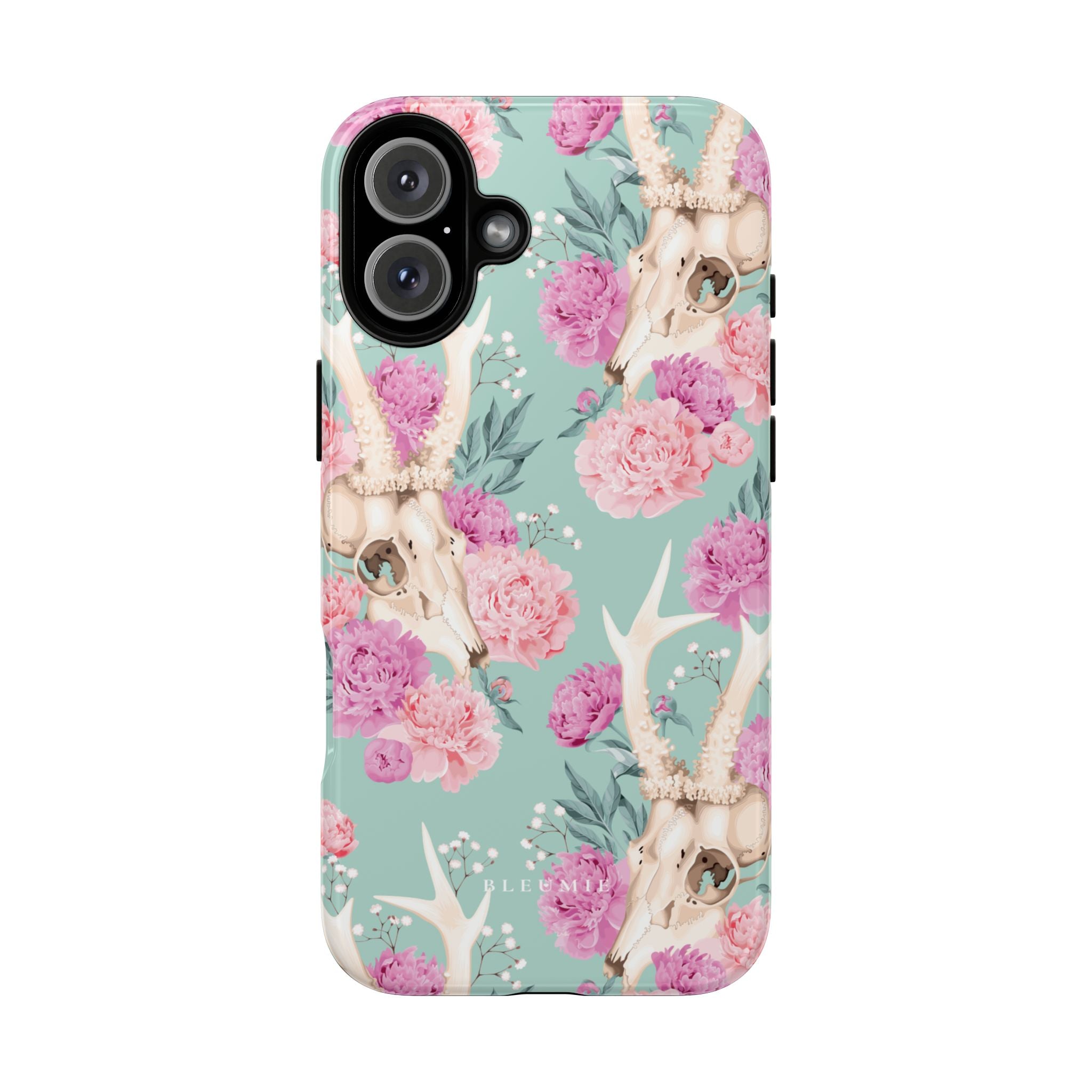 Mint Peony Skull Floral iPhone Case