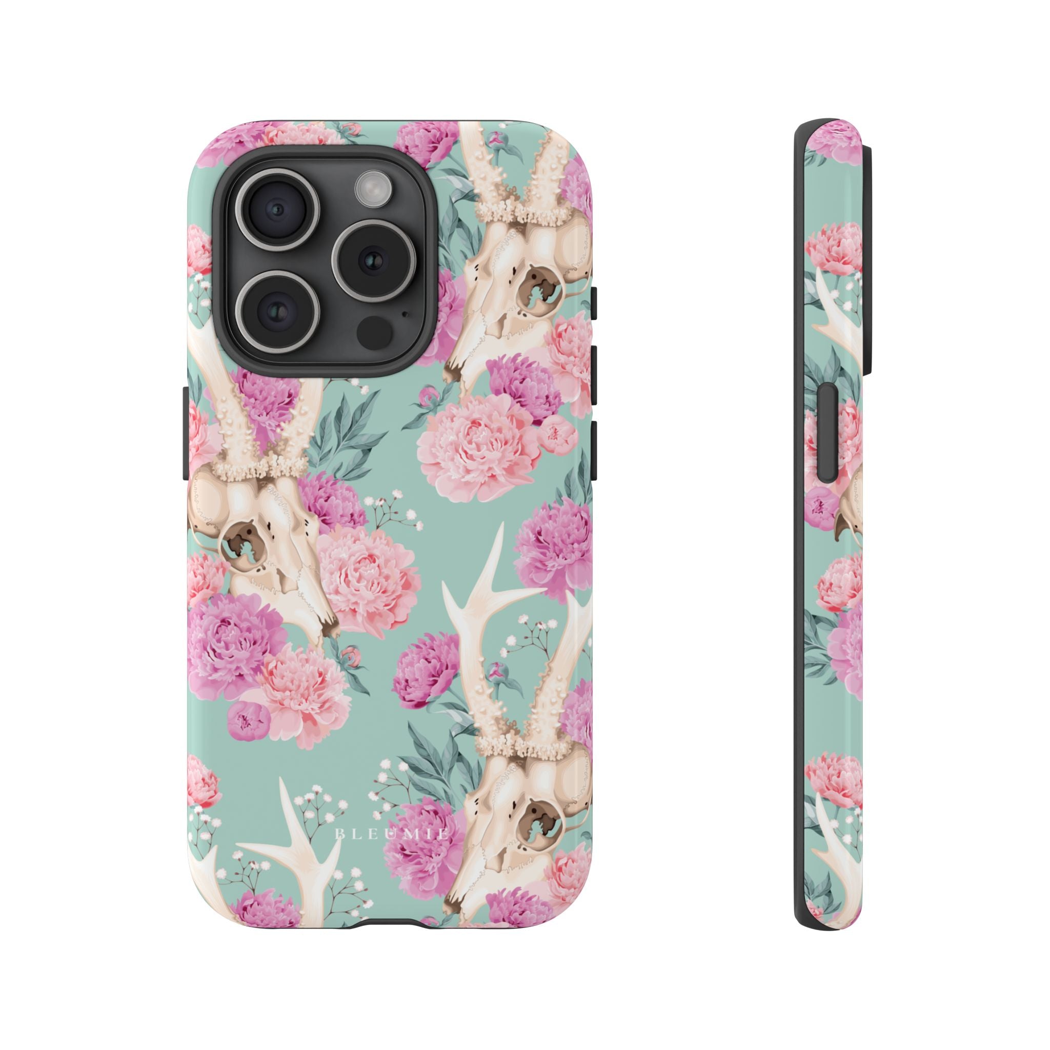 Mint Peony Skull Floral iPhone Case