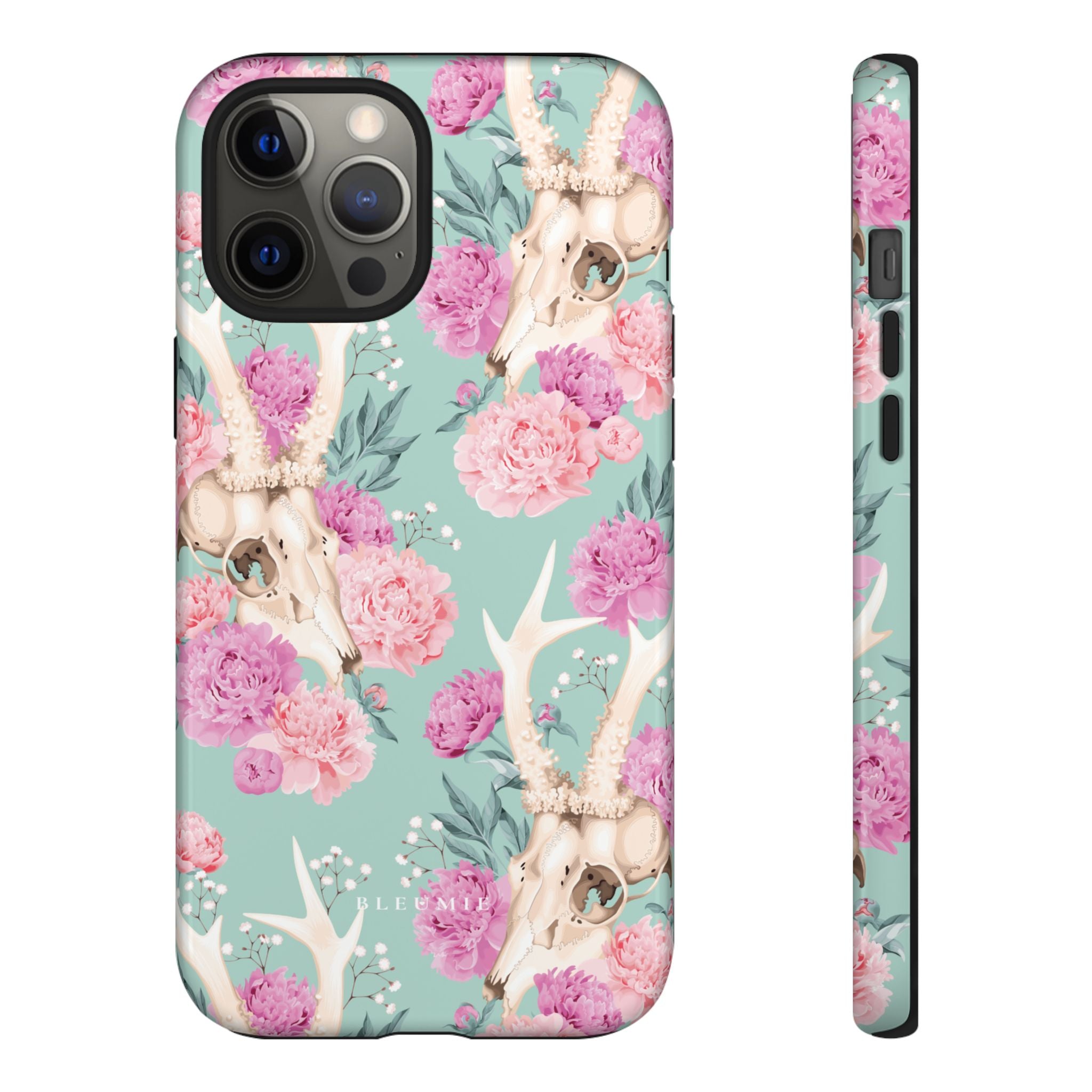 Mint Peony Skull Floral iPhone Case