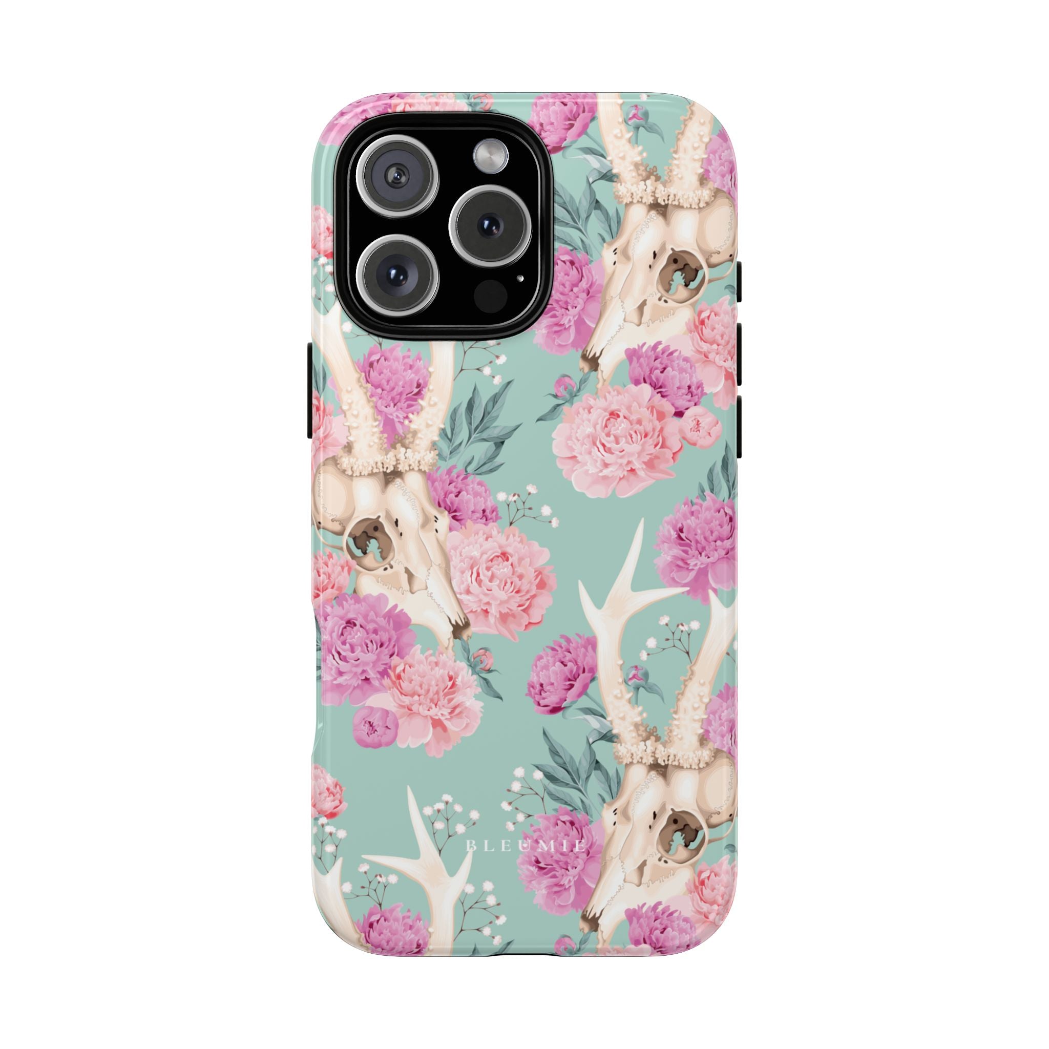 Mint Peony Skull Floral iPhone Case