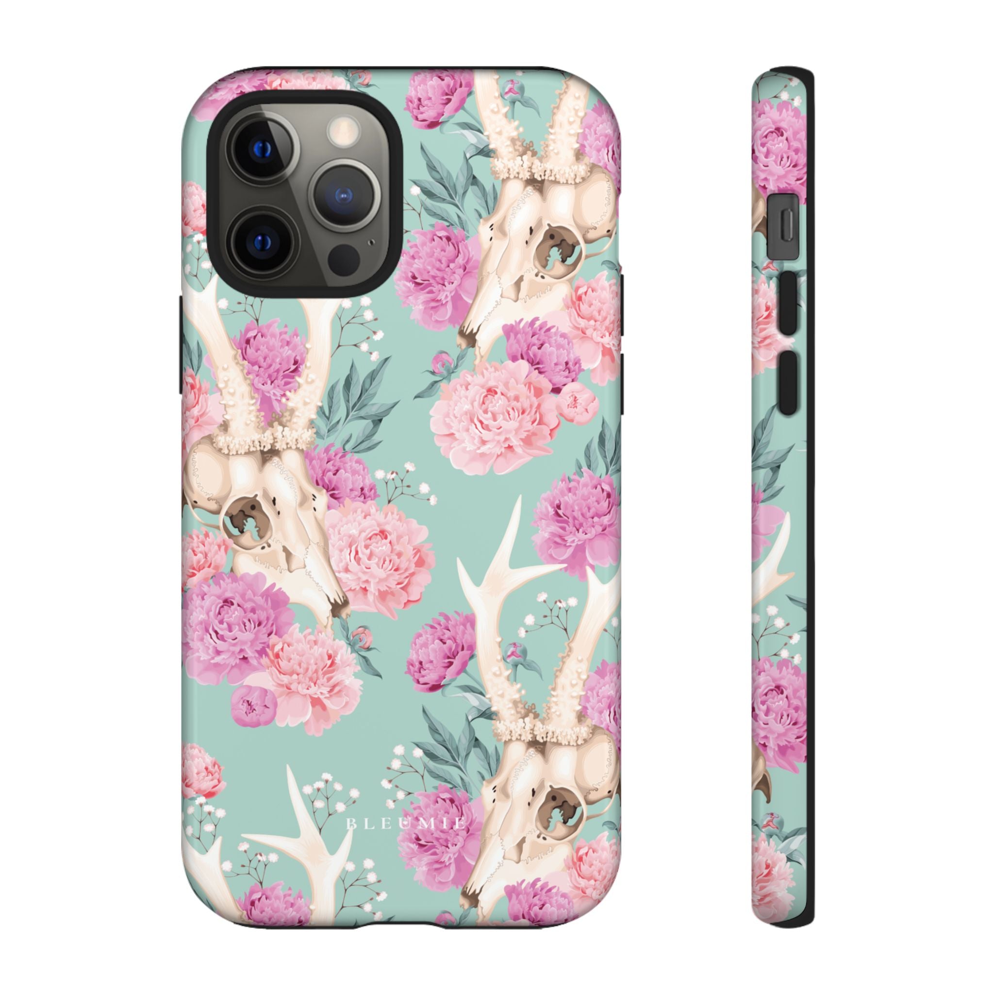 Mint Peony Skull Floral iPhone Case