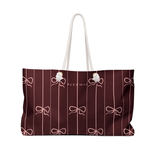 BLEUMIE Plum Striped Bow Weekender Tote Bag 24" × 13"