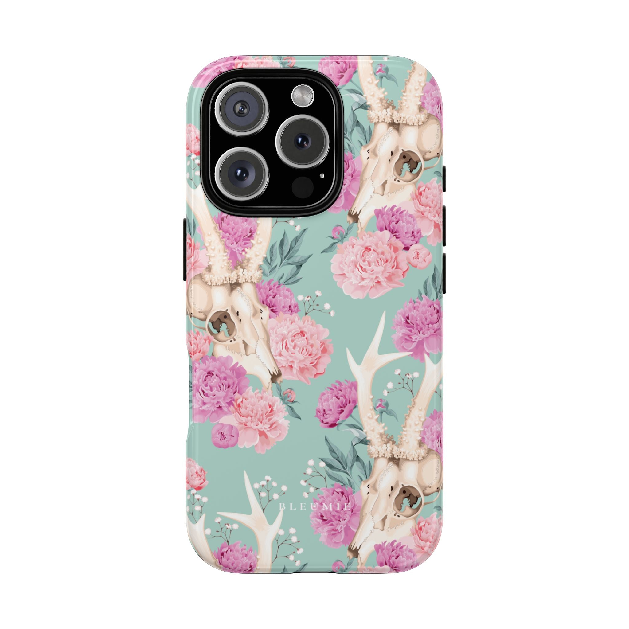 Mint Peony Skull Floral iPhone Case