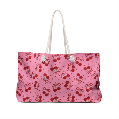 BLEUMIE Crimson Cherry Bow Weekender Tote Bag