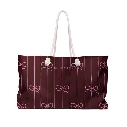 BLEUMIE Mahogany Striped Bow Weekender Tote Bag 24" × 13"