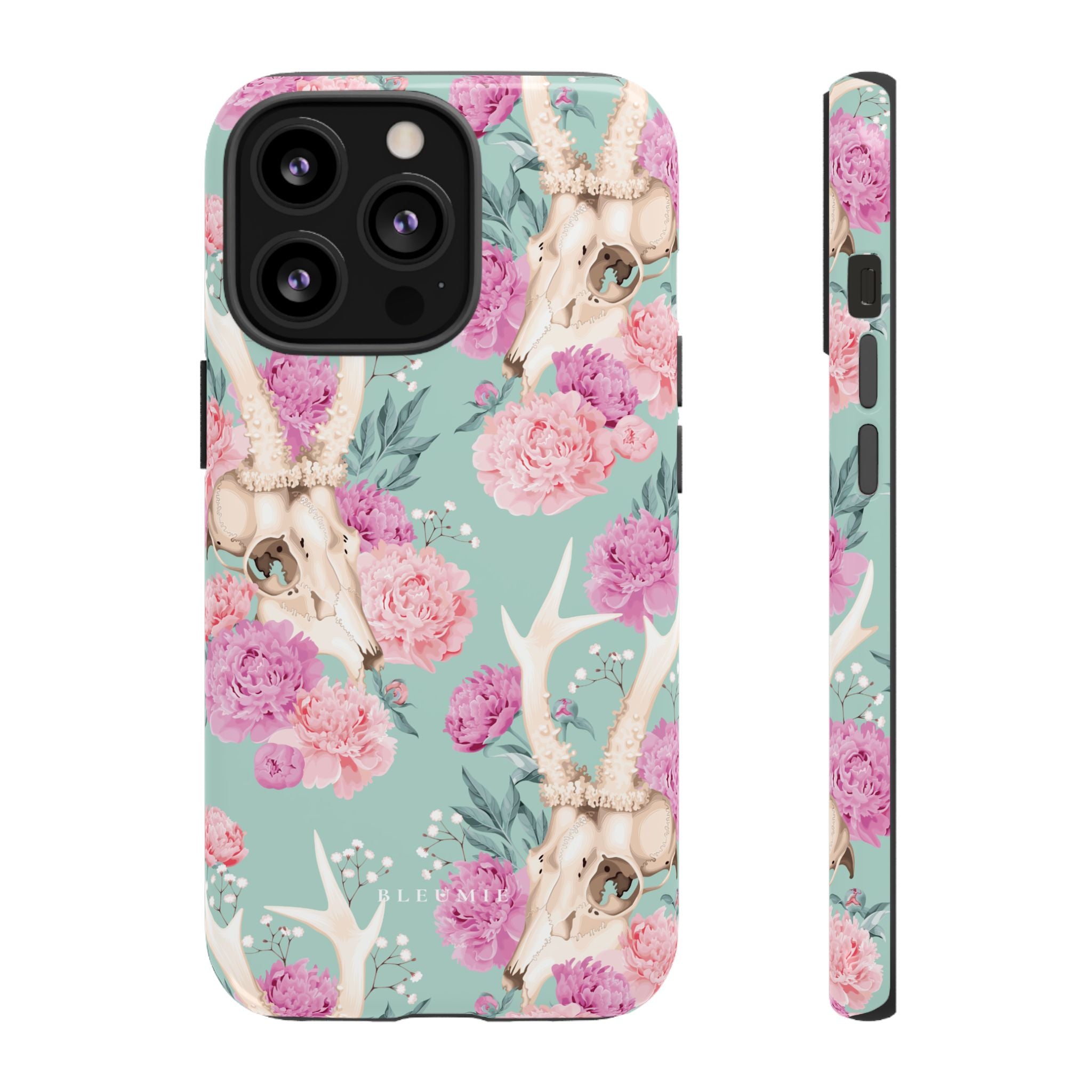 Mint Peony Skull Floral iPhone Case