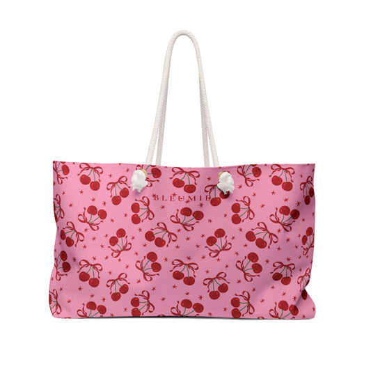 BLEUMIE Crimson Cherry Bow Weekender Tote Bag 24" × 13"