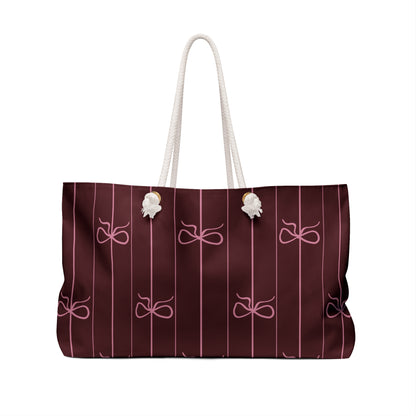 BLEUMIE Mahogany Striped Bow Weekender Tote Bag