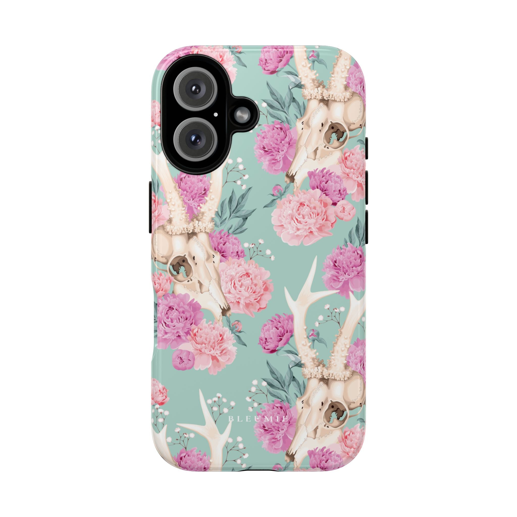 Mint Peony Skull Floral iPhone Case