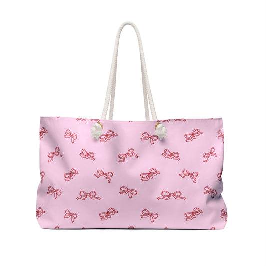 BLEUMIE Pink Heart Bow Weekender Tote Bag