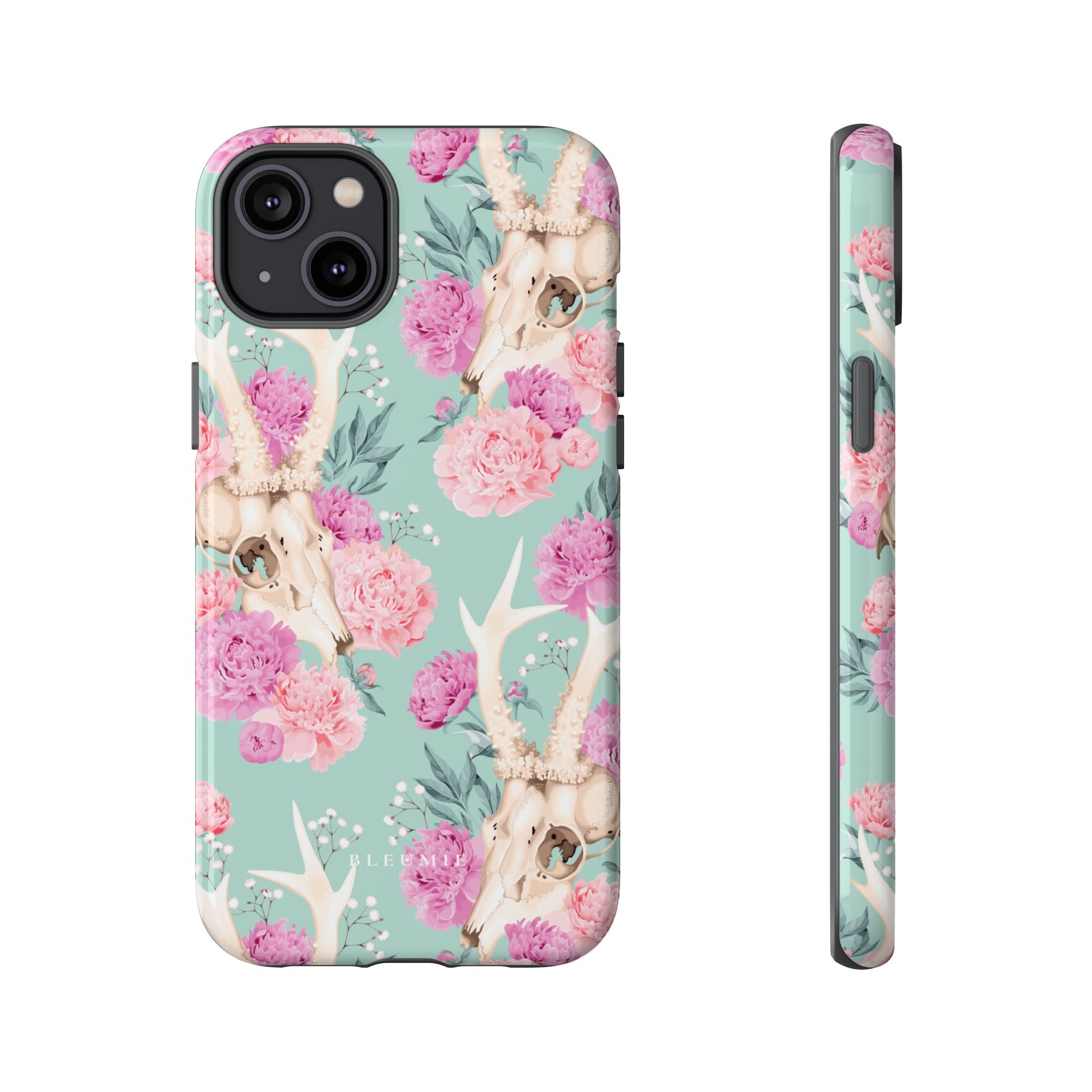 Mint Peony Skull Floral iPhone Case