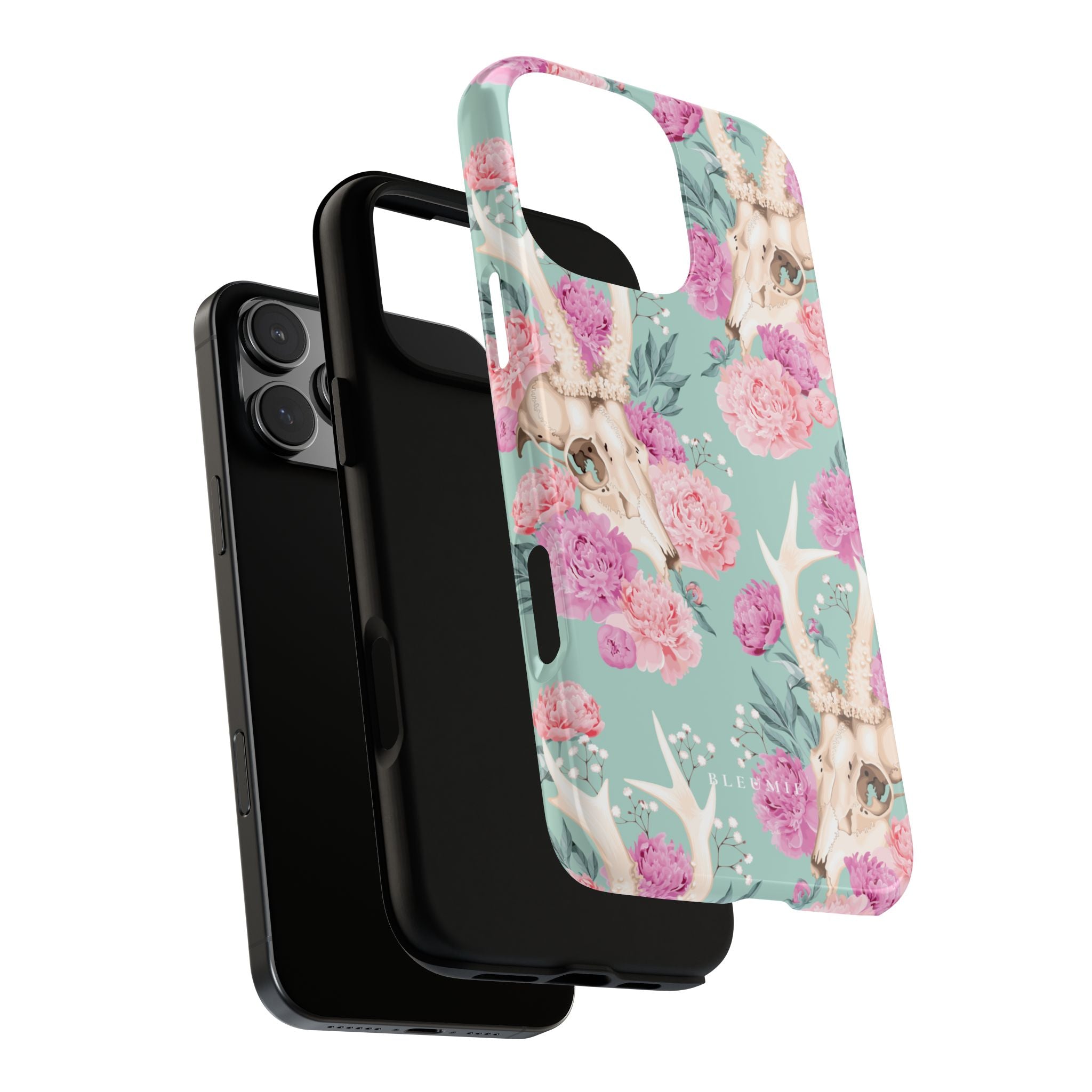 Mint Peony Skull Floral iPhone Case