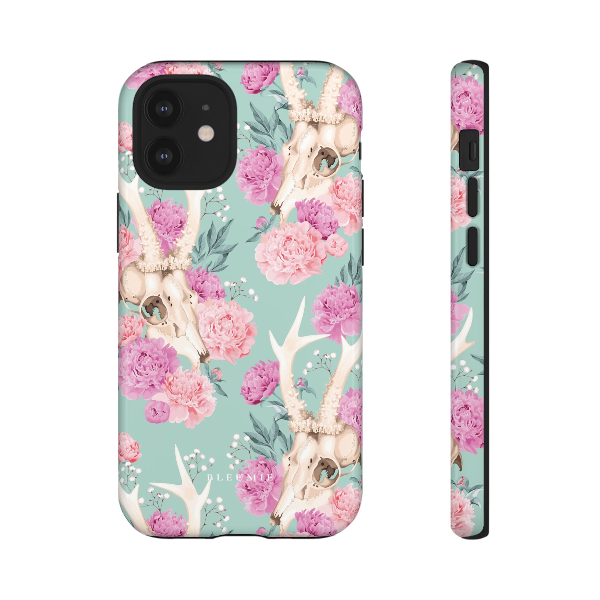 Mint Peony Skull Floral iPhone Case