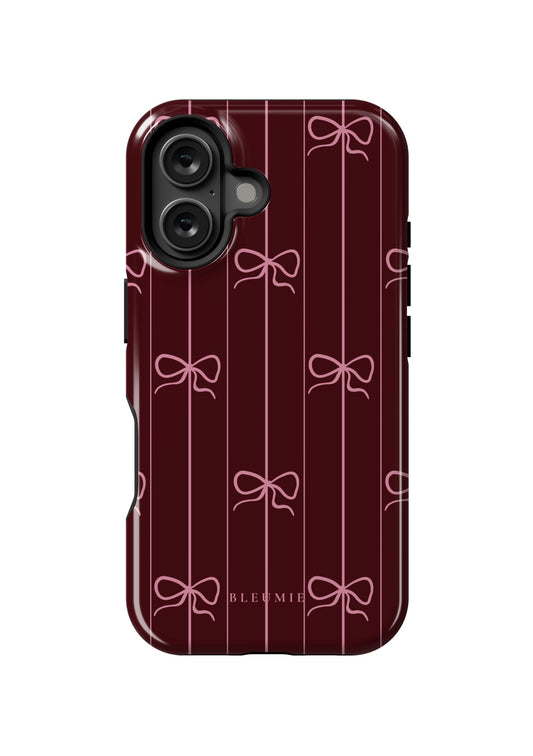 BLEUMIE Mahogany Striped Bow iPhone Case iPhone 16 Tough