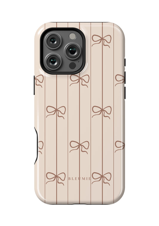 BLEUMIE Mocha Striped Bow iPhone Case iPhone 16 Pro Max Tough