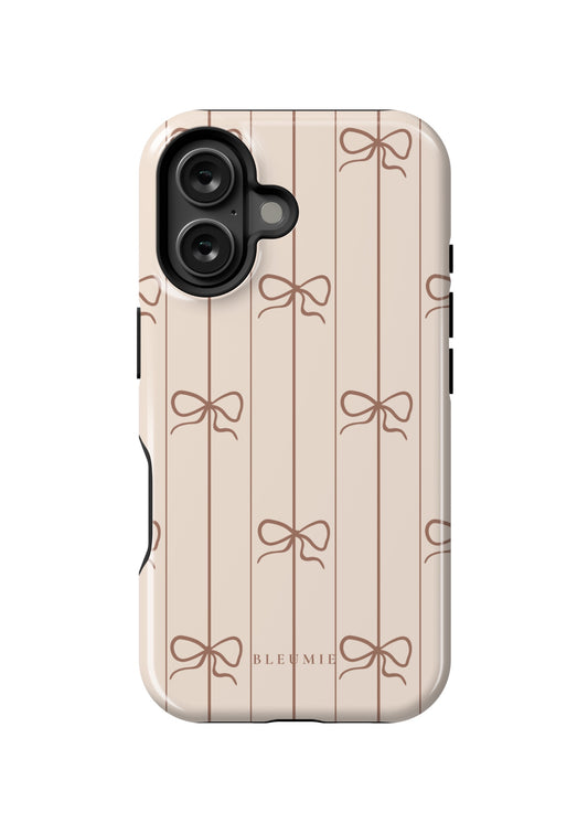 BLEUMIE Mocha Striped Bow iPhone Case iPhone 16 Tough
