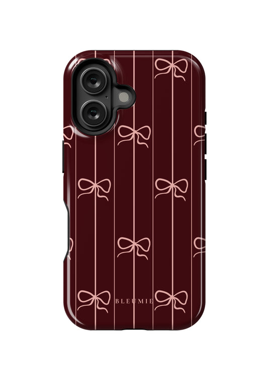 BLEUMIE Plum Striped Bow iPhone Case iPhone 16 Tough