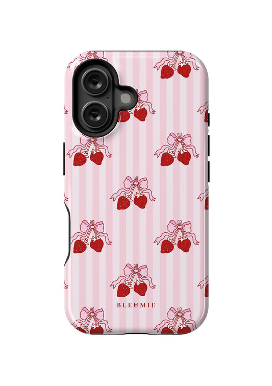 BLEUMIE Strawberry Stripe Bow iPhone Case iPhone 16 Tough
