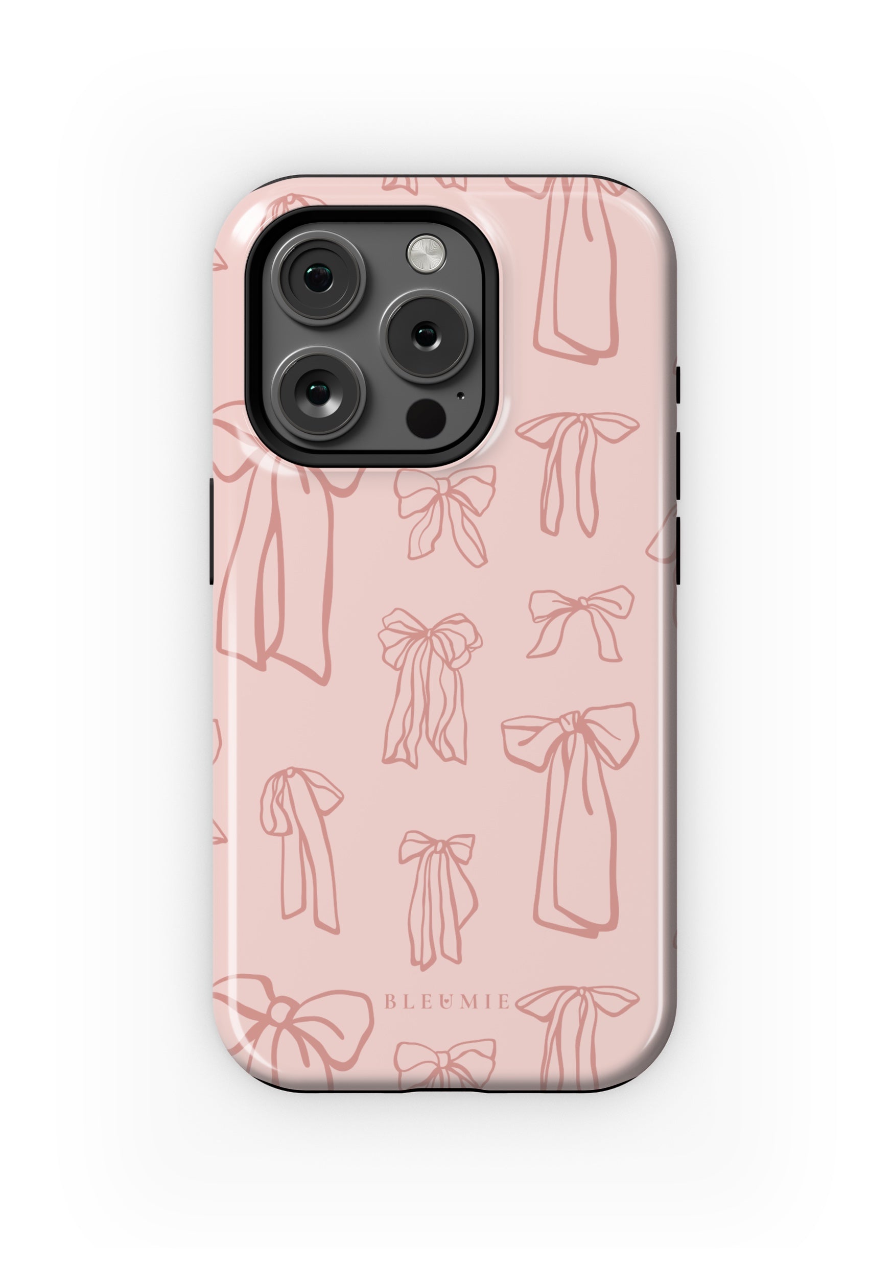 BLEUMIE MagSafe iPhone Case in pink with elegant bow pattern design for stylish phone protection